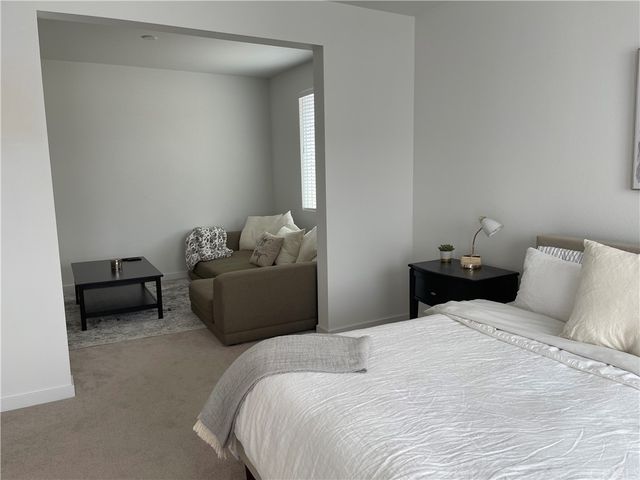 a bedroom with a bed and a couch