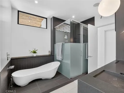 a bathroom with a bathtub