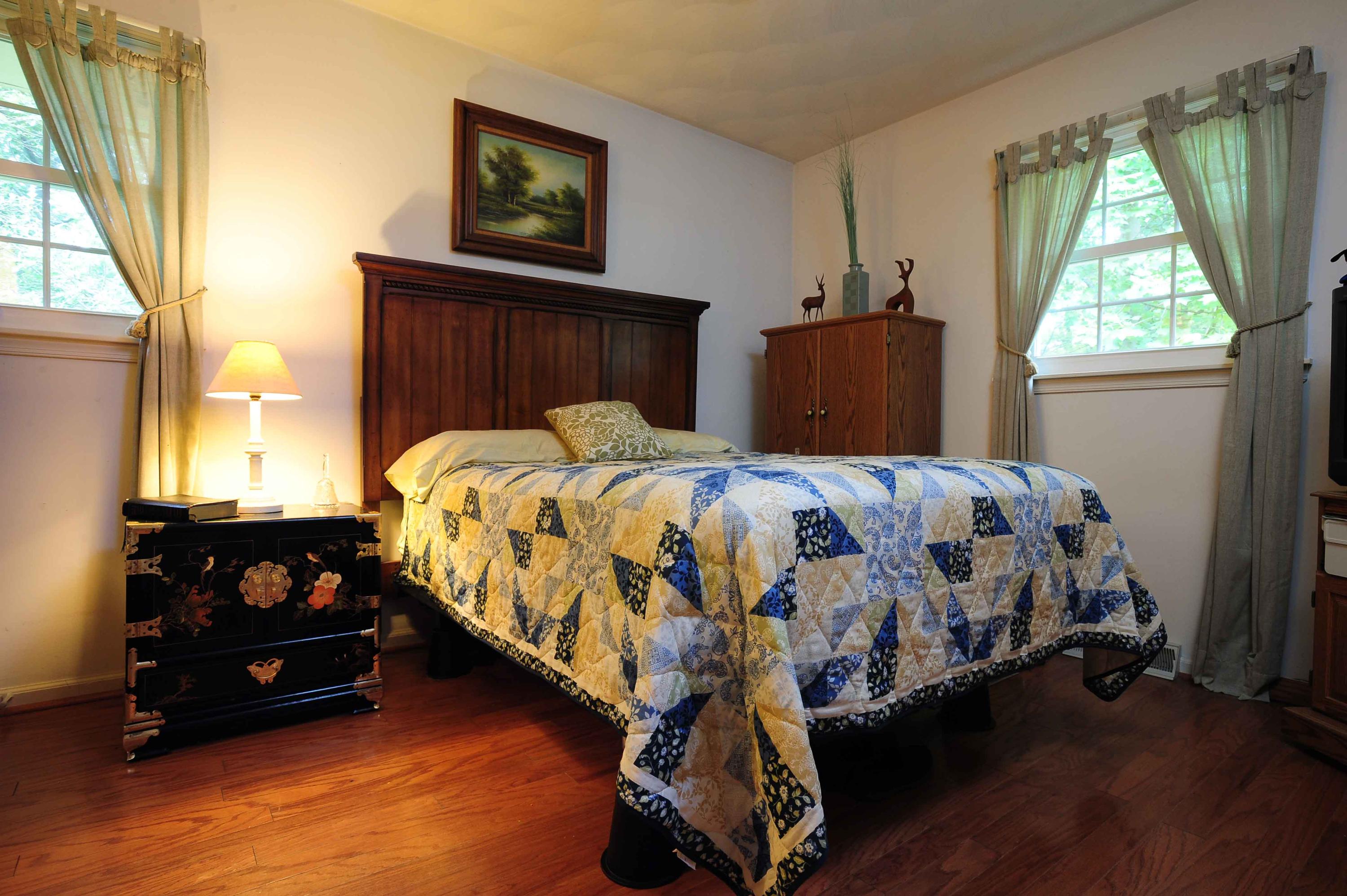 302 Pin Oak Drive Blue Ridge, VA 24064 - Photo 18 of 18 a bedroom with a bed a window and potted plant on a table