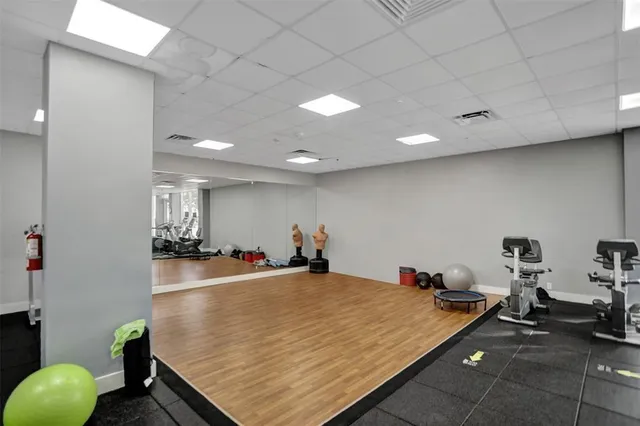 a view of a room with gym equipment