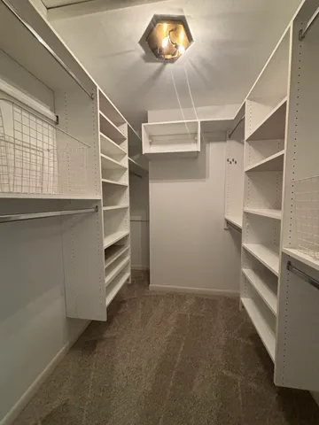 a view of walk in closet with empty racks