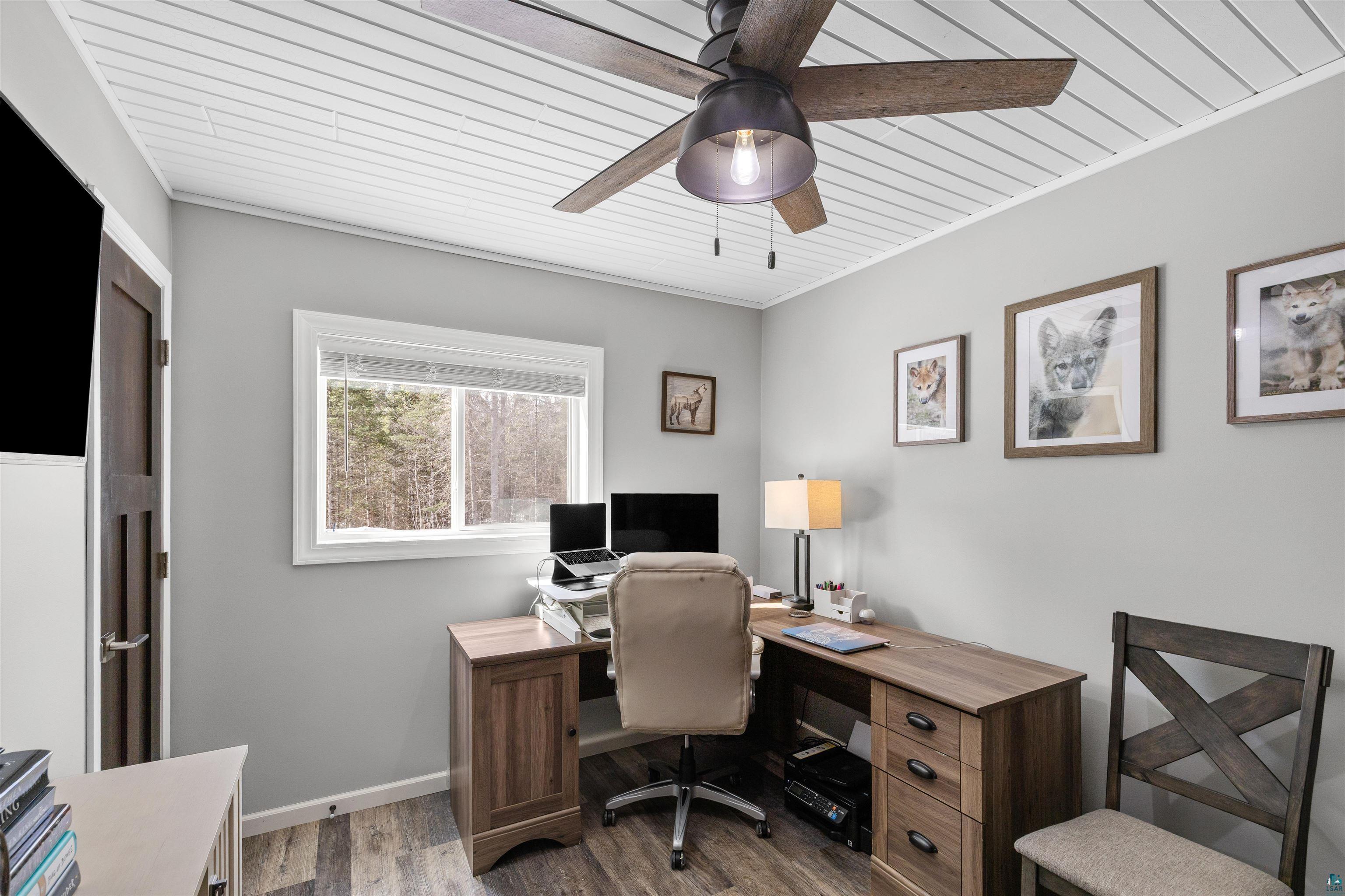 13462 Villa Road Ely, MN 55731 - Photo 17 of 68 Office space featuring Lifeproof flooring, ceiling fan, and wooden ceiling