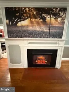 a living room with a fireplace
