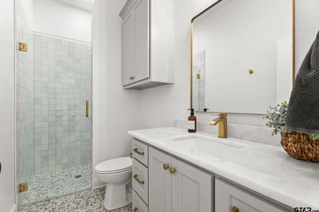 a close view of a bathroom shower