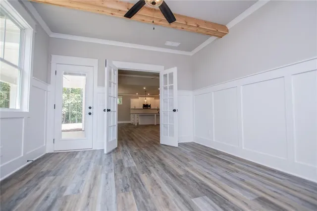 an empty room with windows