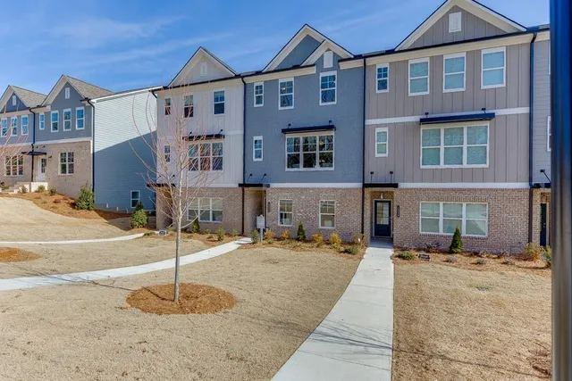 a front view of a building with street