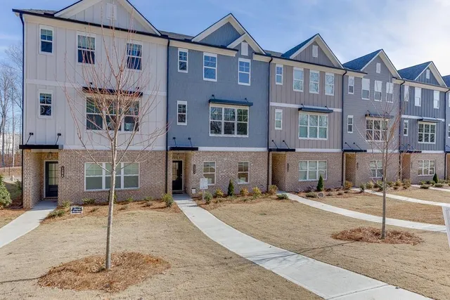 a front view of a building with street