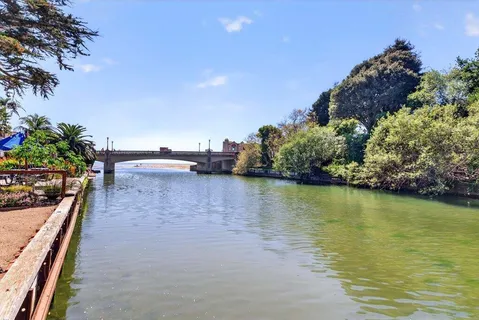a view of a lake with a outdoor space