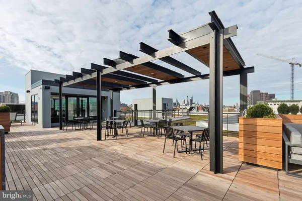 a view of a terrace with sitting area