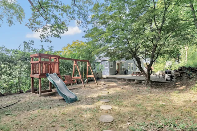 a view of a park with slide