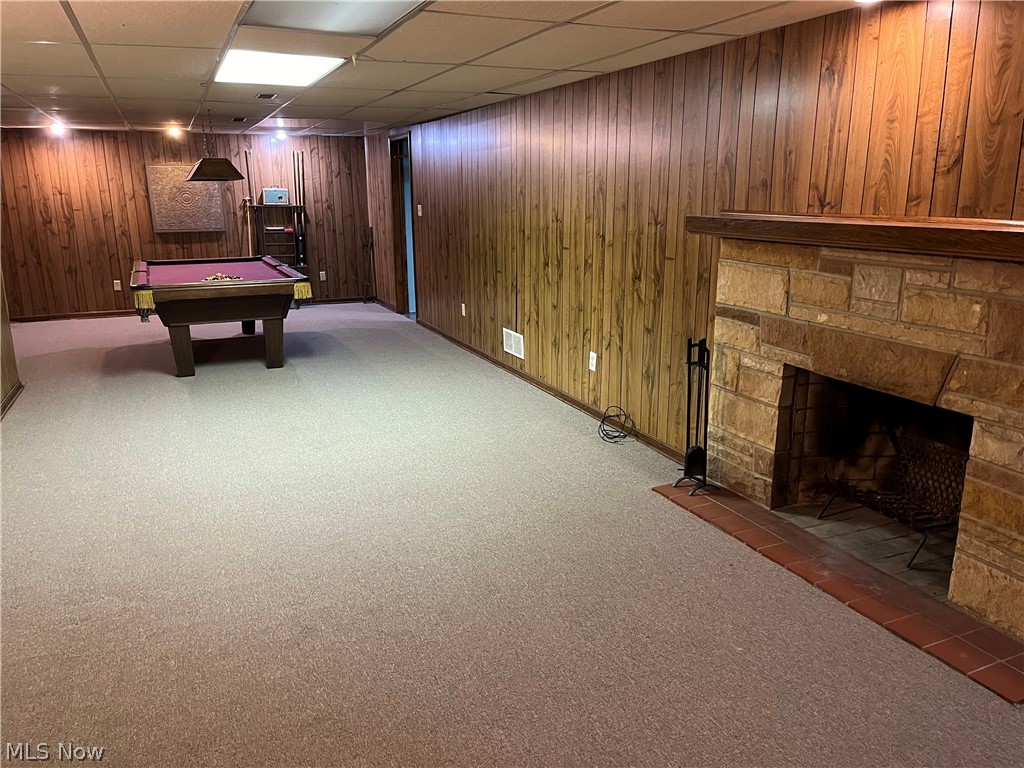 534 Overwood Road Akron, OH 44313 - Photo 24 of 30 Recreation room with pool table and stone fireplace