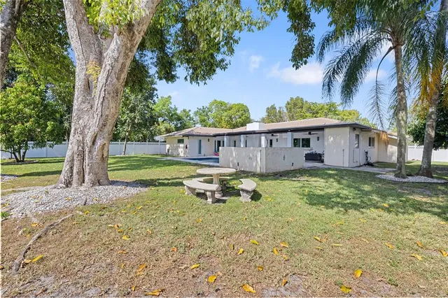 a view of a house with swimming pool and a yard