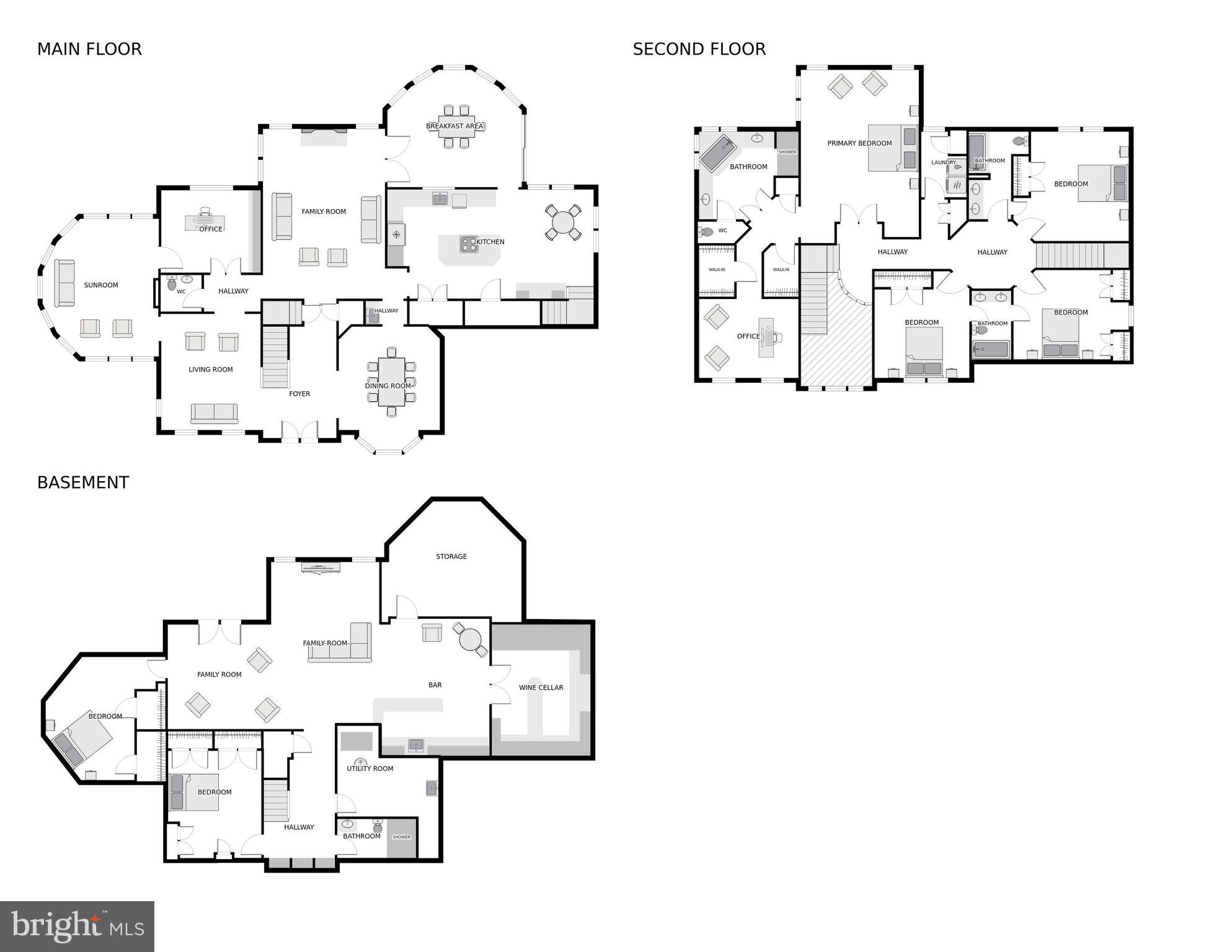 12313 Riding Fields Road Rockville, MD 20850 - Photo 42 of 42 Floor Plan of Main, Second, and Basement
