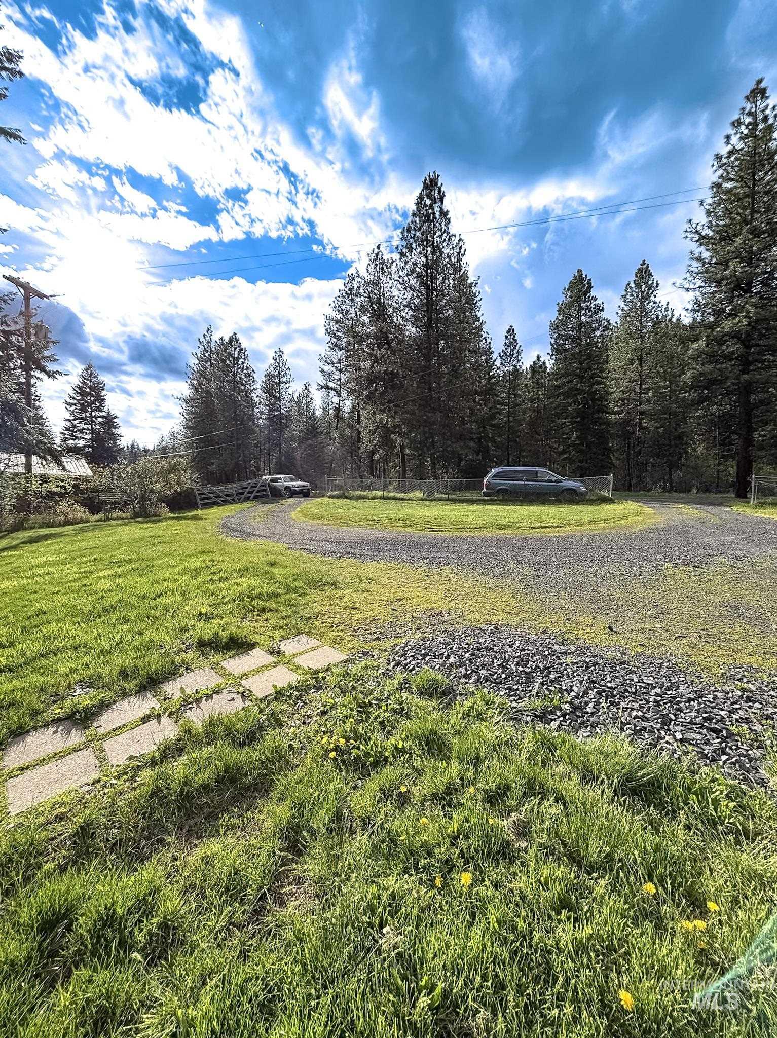 1650 Wells Bench Road Orofino, ID 83544 - Photo 36 of 44 Expansive outdoor area featuring a gravel driveway, mature trees, a manicured lawn, and stepping stones