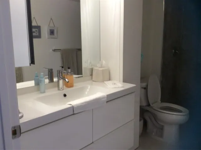a bathroom with a toilet and a shower