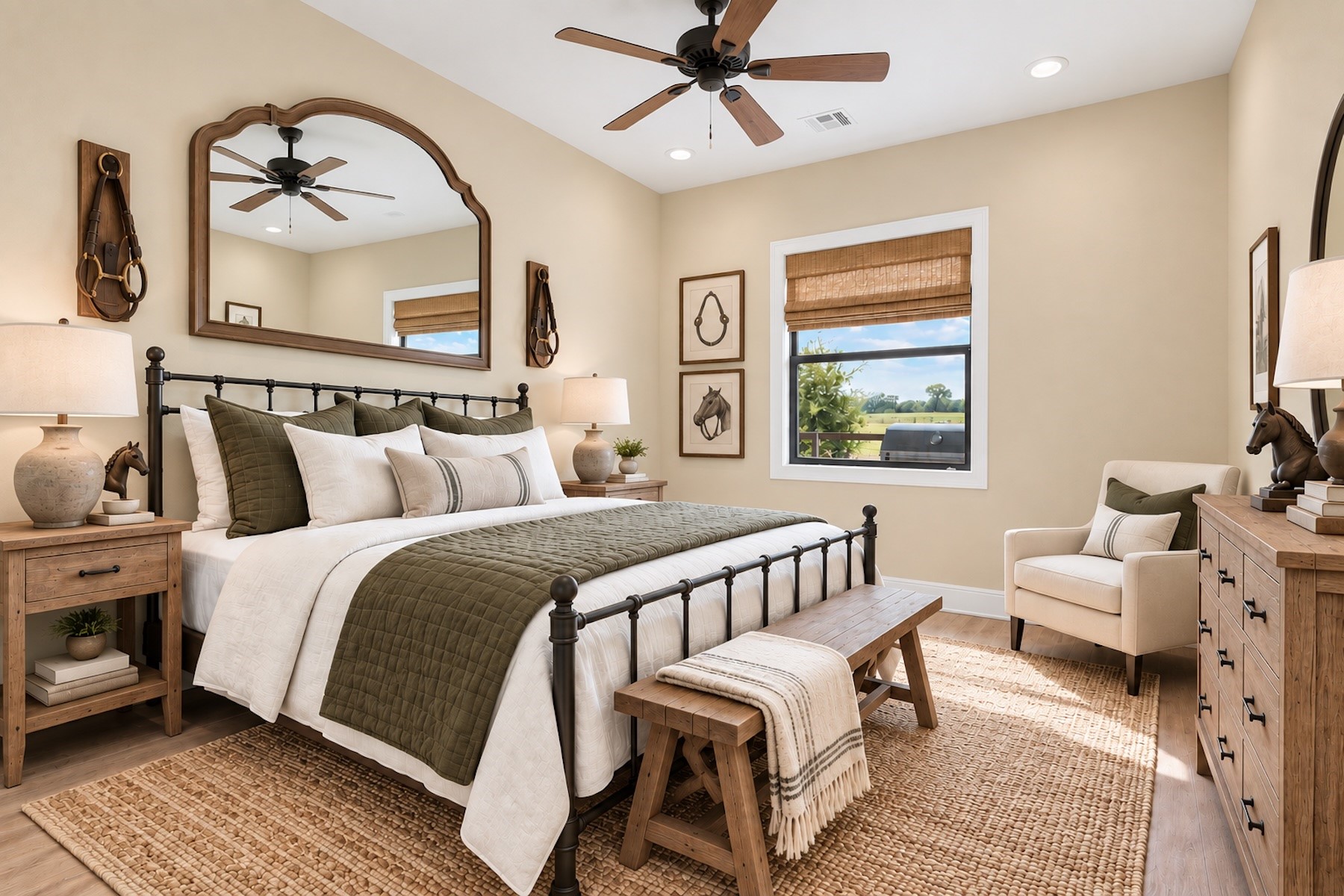 30163 High Spirit Ranch Road Hempstead, TX 77445 - Photo 18 of 46 Secondary bedroom is generously sized and offers a ceiling fan and LVP resembling wood flooring.(Furniture virtually staged)