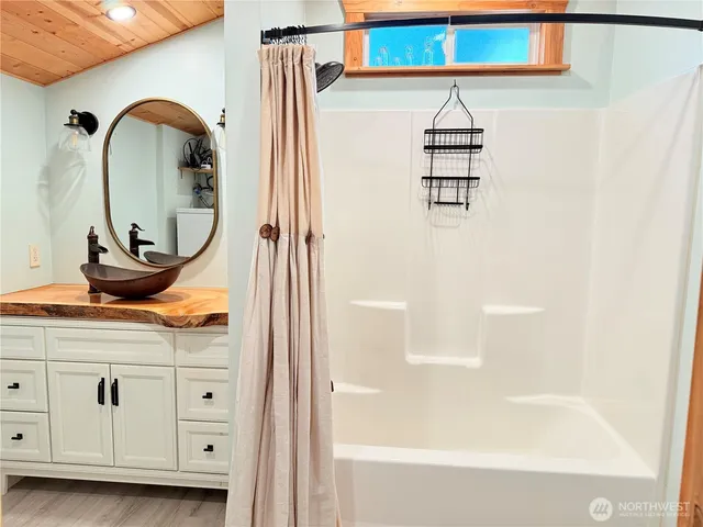 a view of swimming pool and mountain in the background