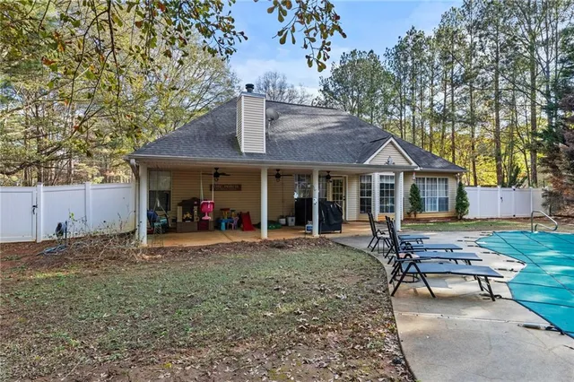 a front view of a house with patio
