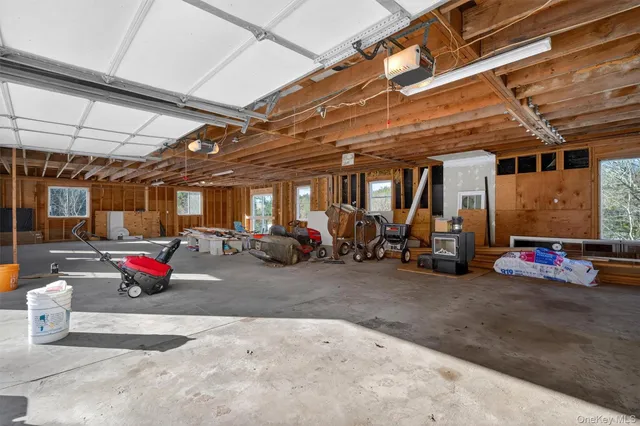 a view of a garage with furniture