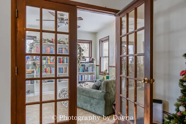 a living room with furniture and a window
