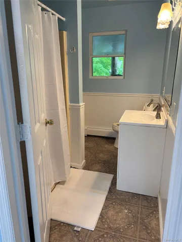 a bathroom with a sink a toilet and a shower