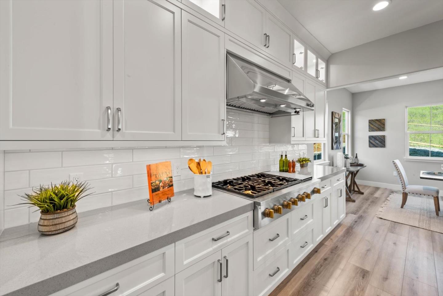 9515 Faria Preserve Parkway San Ramon, CA 94583 - Photo 30 of 84 a kitchen with stainless steel appliances granite countertop a stove a white cabinets and a potted plant