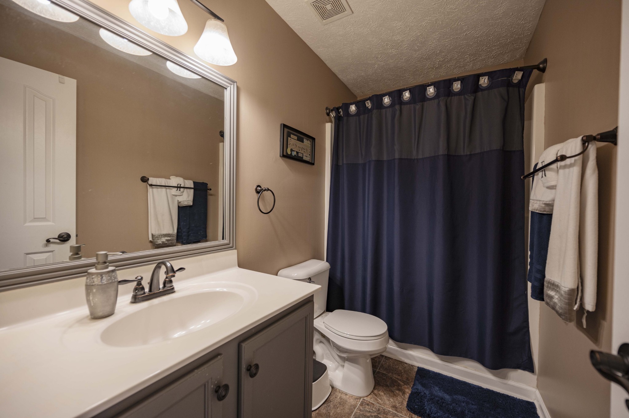 1237 Macduff Drive Murfreesboro, TN 37128 - Photo 10 of 20 a bathroom with a sink a toilet a mirror and shower curtain