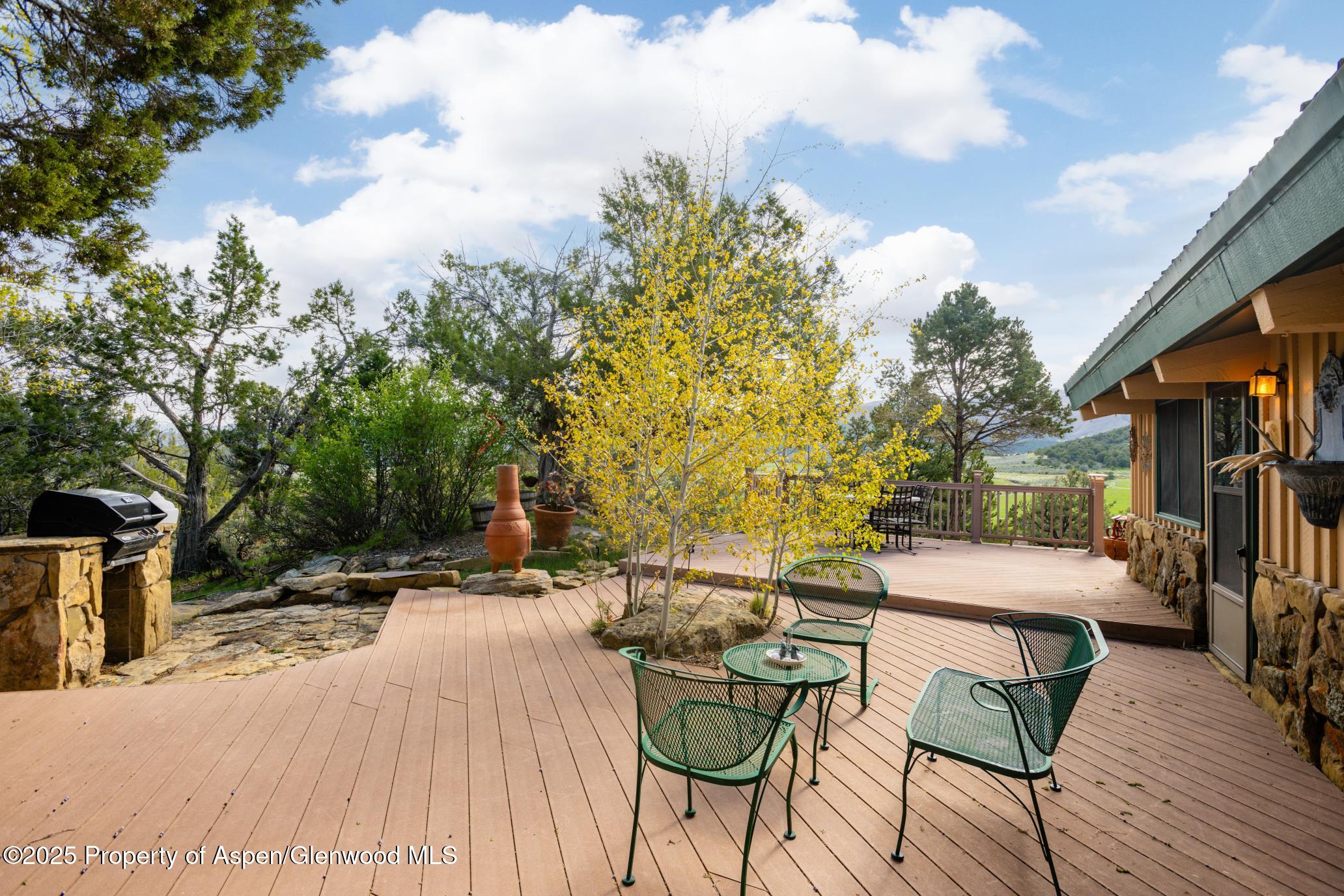 4440 County Road 342 Silt, CO 81652 - Photo 35 of 62 a view of patio with table and chairs and potted plants with wooden floor and fence