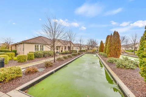 a view of a garden with swimming pool