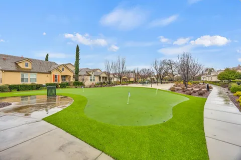 an aerial view of a swimming pool