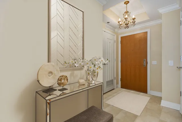 a view of bathroom with a chandelier