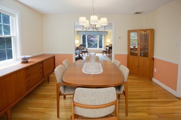 18 Chatham Way Lynnfield, MA 01940 - Photo 8 of 28 a dining room with wooden floor a chandelier a wooden table and chairs