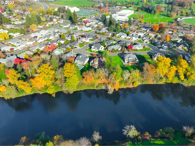 a view of a lake with a yard