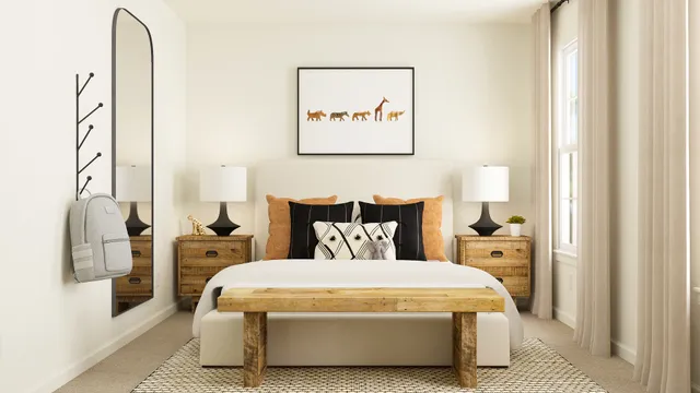 a living room with furniture a table and a large window