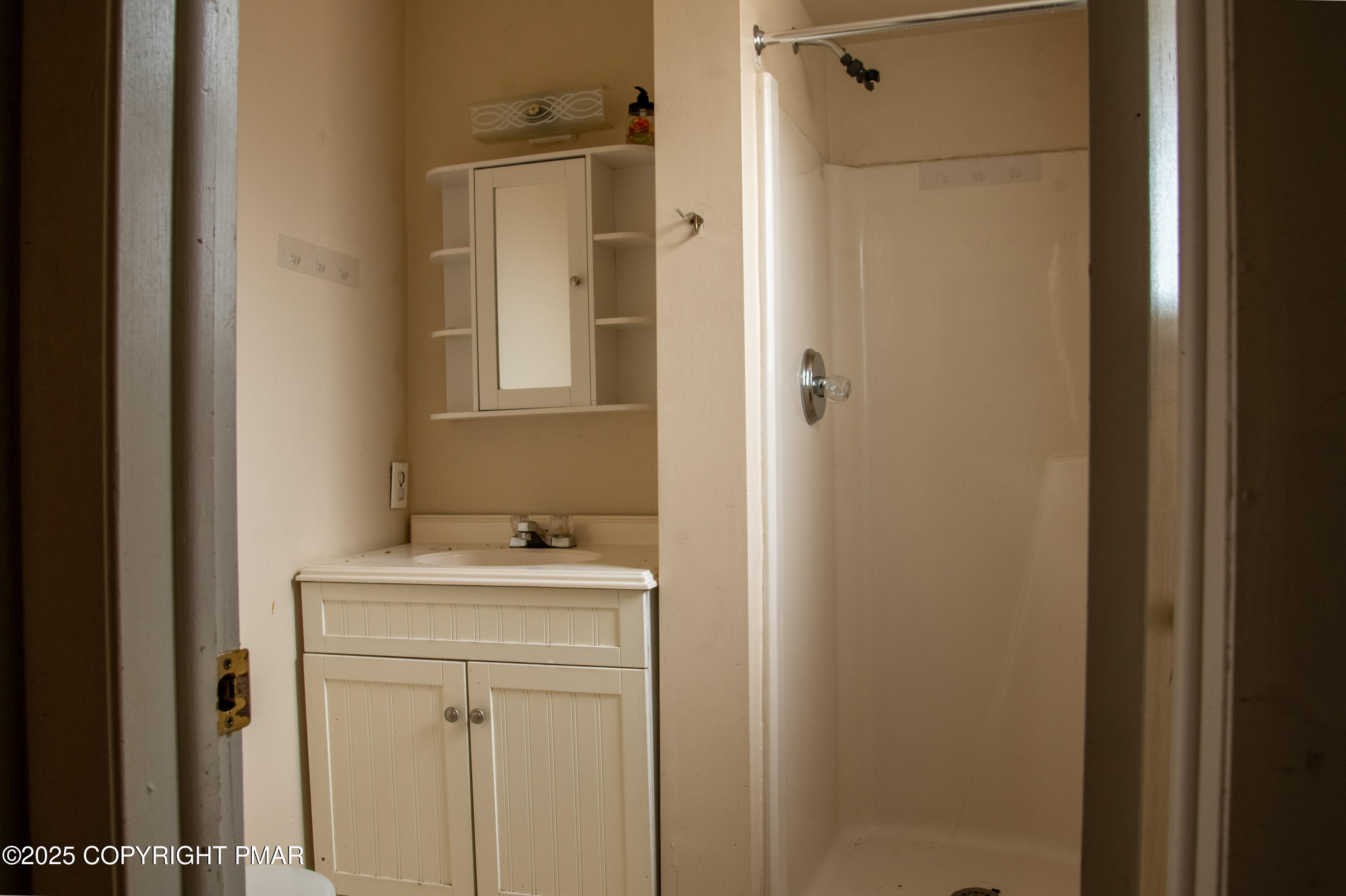 111 Rippling Brook Road Canadensis, PA 18325 - Photo 6 of 50 a bathroom with a sink a mirror and a shower