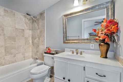 a bathroom with a toilet and a bath tub