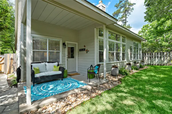a front view of a house having patio
