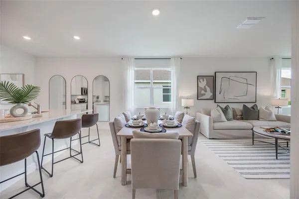a living room with furniture potted plant and windows