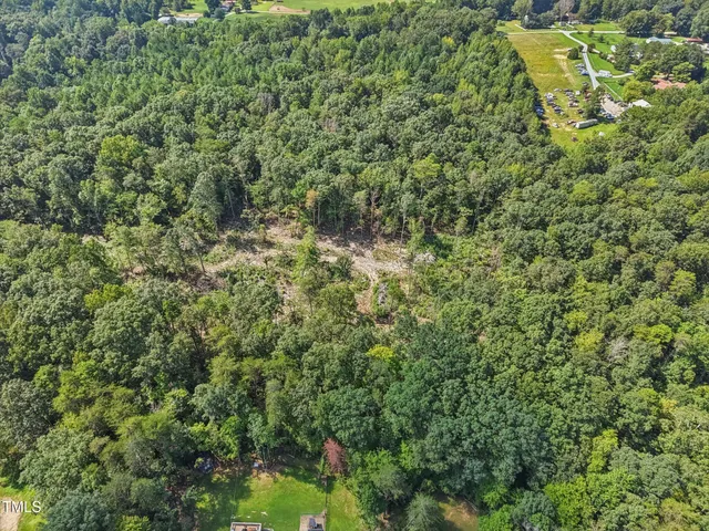 a view of a field with a tree in the background