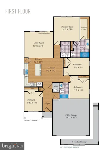 a view of a garden with large trees