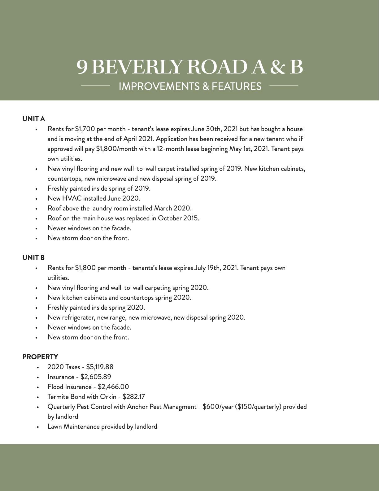 9 Beverly Road, Unit A & B Charleston, SC 29407 - Photo 42 of 42 Special Feature Sheet Unbranded 9 Beverl
