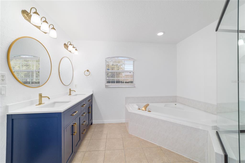 13688 Southwest 113th Lane Dunnellon, FL 34432 - Photo 40 of 70 a bathroom with a bathtub a shower a mirror and a sink
