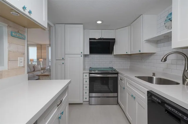 a kitchen with a sink a stove and refrigerator
