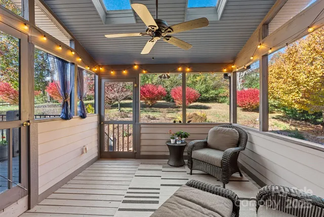 a view of a chairs and tables in patio