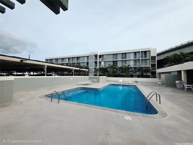 a view of swimming pool with outdoor seating