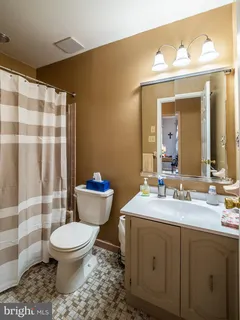 a bathroom with a sink mirror vanity and toilet