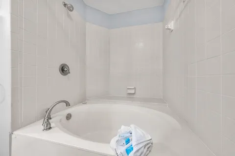 a bathroom with a bathtub