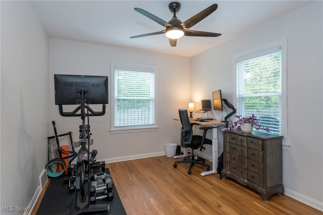 33716 Baldwin Road Solon, OH 44139 - Photo 17 of 40 Office area with ceiling fan and light hardwood / wood-style flooring