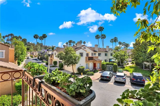 a view of a garden with patio