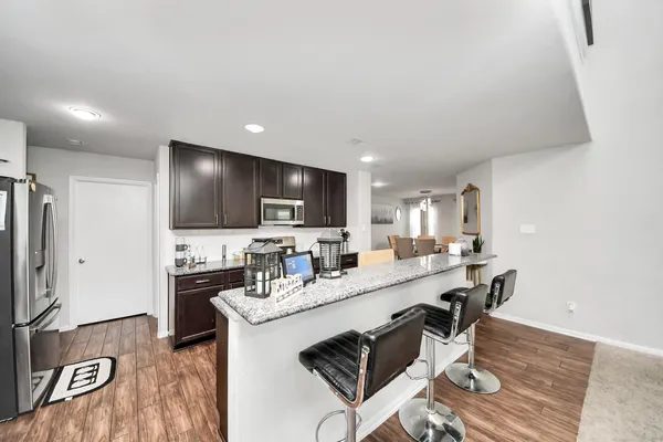 a kitchen with lots of counter top space